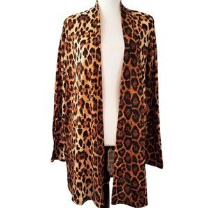A.GAIN Leopard Animal Print Open Front Cardigan With Pockets - Women's L